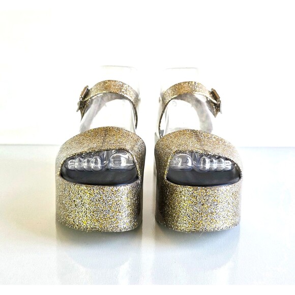 MELISSA Women's Mar Platform Sandals Gold Glitter 7 38 Slingback Jelly Sparkly - Picture 7 of 11